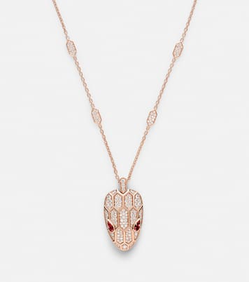 Serpenti Seduttori 18kt rose gold pendant necklace with diamonds and rubellites | Bvlgari