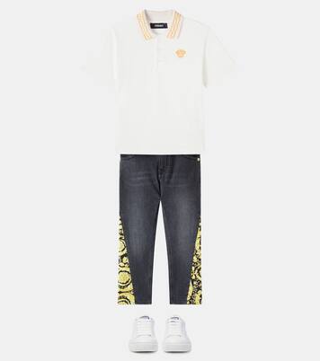 Greca cotton piqué polo shirt | Versace Kids