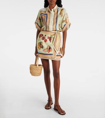 Mercado printed linen wrap skirt | Alémais