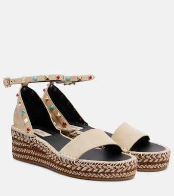 Espadrille-Sandalen Rockstud aus Veloursleder | Valentino Garavani
