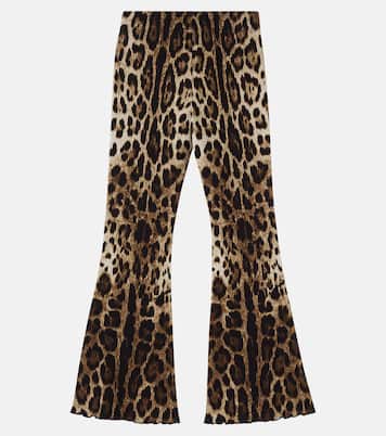 Leopard-print ribbed-knit cotton flared pants | Dolce&Gabbana Kids