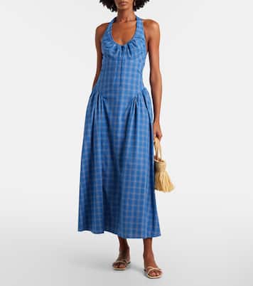 Del Ros plaid halterneck cotton midi dress | Faithfull