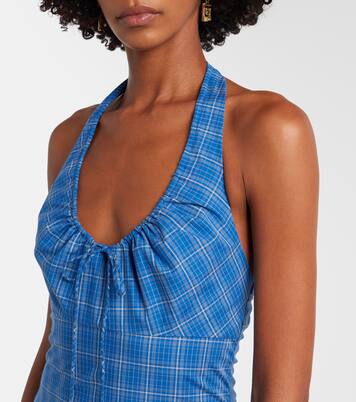 Del Ros plaid halterneck cotton midi dress | Faithfull