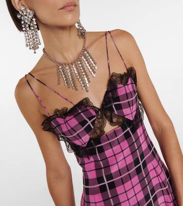 Robe en soie et dentelle à carreaux | Alessandra Rich