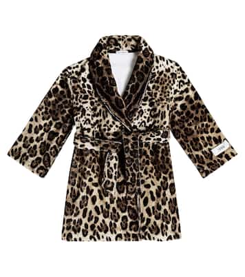Leopard-print cotton terry bathrobe | Dolce&Gabbana Kids