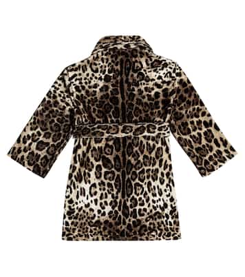 Leopard-print cotton terry bathrobe | Dolce&Gabbana Kids