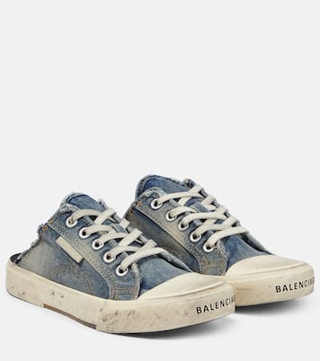 Paris distressed denim mules | Balenciaga