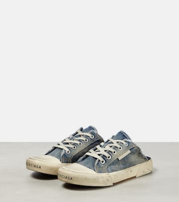 Paris distressed denim mules | Balenciaga
