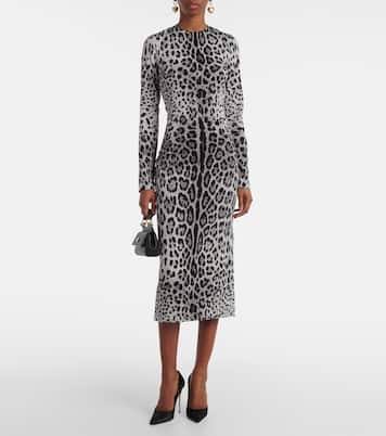 Robe midi en soie mélangée à motif léopard | Dolce&Gabbana