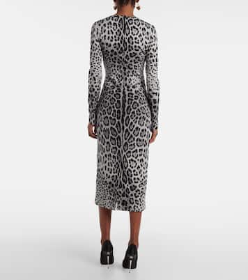 Robe midi en soie mélangée à motif léopard | Dolce&Gabbana