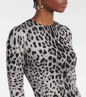 Robe midi en soie mélangée à motif léopard | Dolce&Gabbana