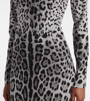 Robe midi en soie mélangée à motif léopard | Dolce&Gabbana