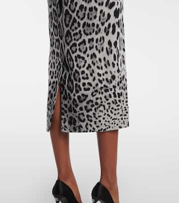 Robe midi en soie mélangée à motif léopard | Dolce&Gabbana