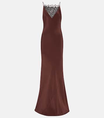 Abito lungo in raso di seta con pizzo | Roland Mouret