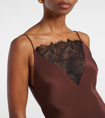 Abito lungo in raso di seta con pizzo | Roland Mouret