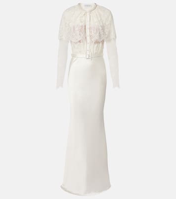 Caped lace and satin maxi dress | Self-Portrait