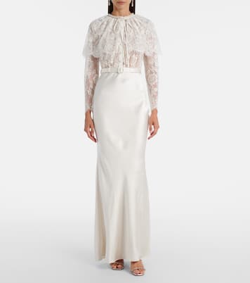 Caped lace and satin maxi dress | Self-Portrait