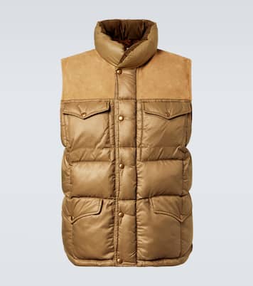 Leather-trimmed ripstop puffer vest | RRL