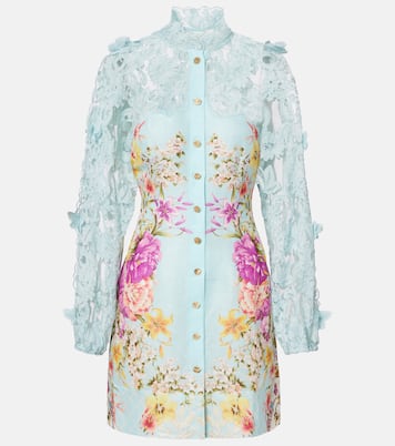 Embellished lace-trimmed linen and silk minidress | Camilla