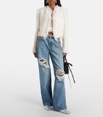 Distressed embellished wide-leg jeans | Area