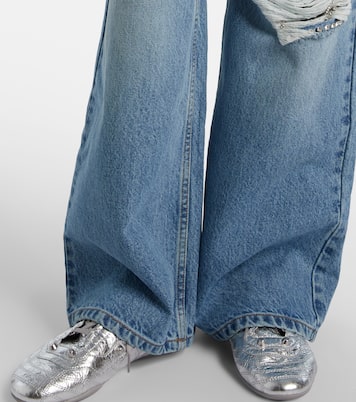 Distressed embellished wide-leg jeans | Area