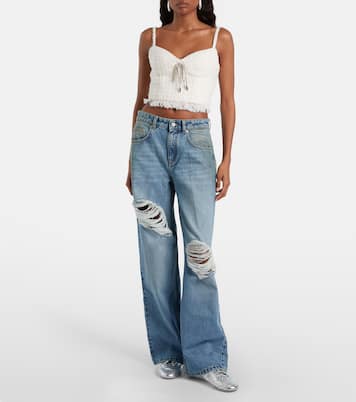 Distressed embellished wide-leg jeans | Area