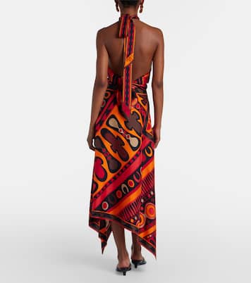 Soleil asymmetric silk twill midi skirt | Pucci