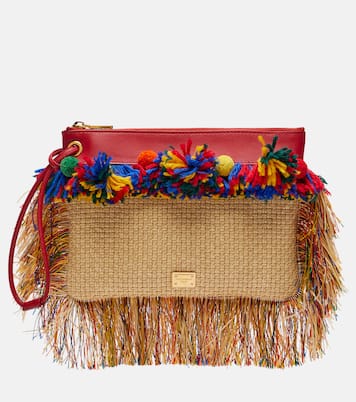 Fringed woven leather-trimmed pouch | Dolce&Gabbana