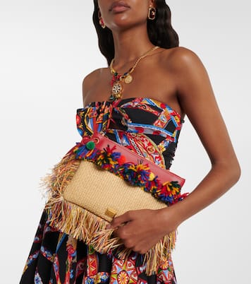 Fringed woven leather-trimmed pouch | Dolce&Gabbana