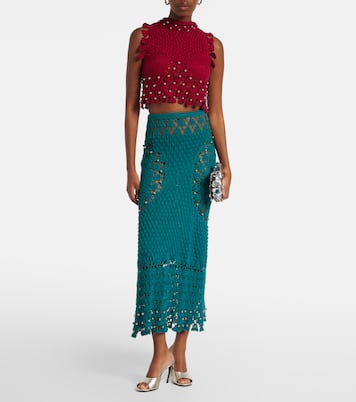 Embellished crochet cotton midi skirt | Rabanne