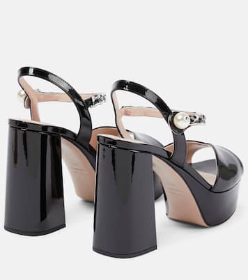 Embellished leather platform sandals | Miu Miu
