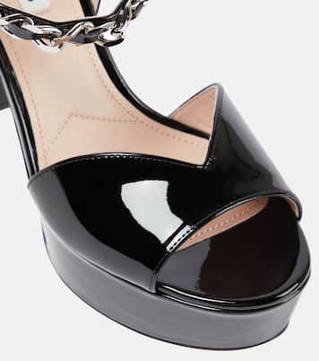 Embellished leather platform sandals | Miu Miu