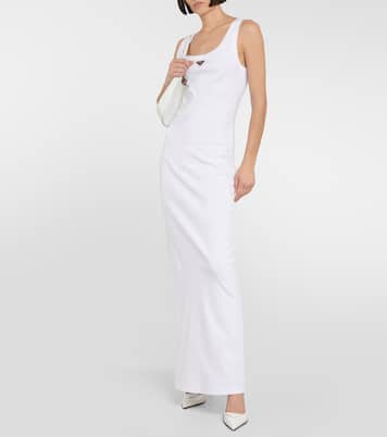 Robe longue en coton à logo | Prada