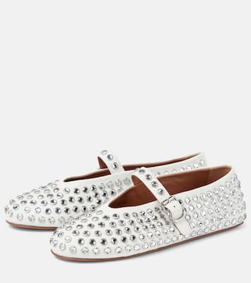 Crystal-embellished leather ballet flats | Alaïa