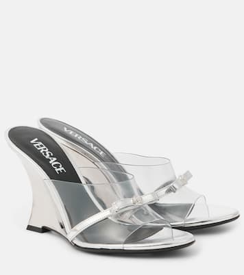 Gianni Ribbon 95 PVC wedge mules | Versace