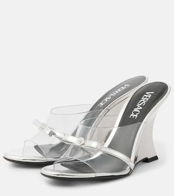 Gianni Ribbon 95 PVC wedge mules | Versace