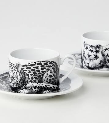 Set de 6 tasses à thé et soucoupes High Fidelity en porcelaine | Fornasetti