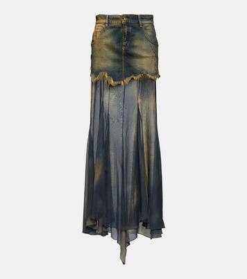 Denim and silk chiffon maxi skirt | Blumarine