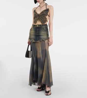 Denim and silk chiffon maxi skirt | Blumarine