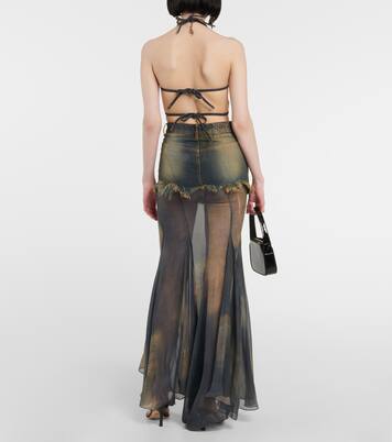 Denim and silk chiffon maxi skirt | Blumarine