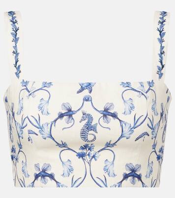 Cacao floral linen crop top | Agua by Agua Bendita