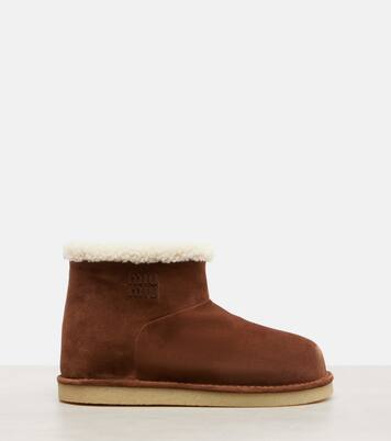 Ankle Boots aus Veloursleder mit Shearling | Miu Miu