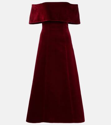 Carita off-shoulder cotton velvet midi dress | Emilia Wickstead