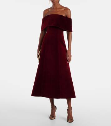 Carita off-shoulder cotton velvet midi dress | Emilia Wickstead