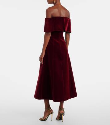 Carita off-shoulder cotton velvet midi dress | Emilia Wickstead