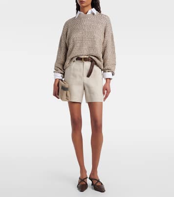 Pullover aus Leinengemisch mit Pailletten | Brunello Cucinelli