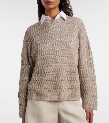 Pullover aus Leinengemisch mit Pailletten | Brunello Cucinelli