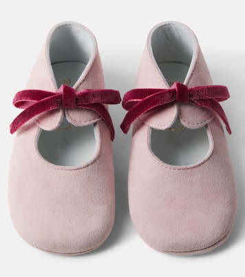 Baby velvet-trimmed suede booties | Pepa London