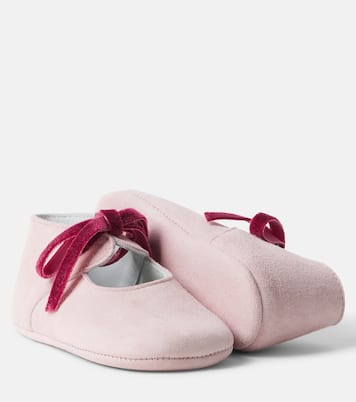 Baby velvet-trimmed suede booties | Pepa London