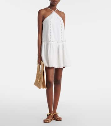 Vestido corto acanalado Nora de algodón con encaje | Poupette St Barth